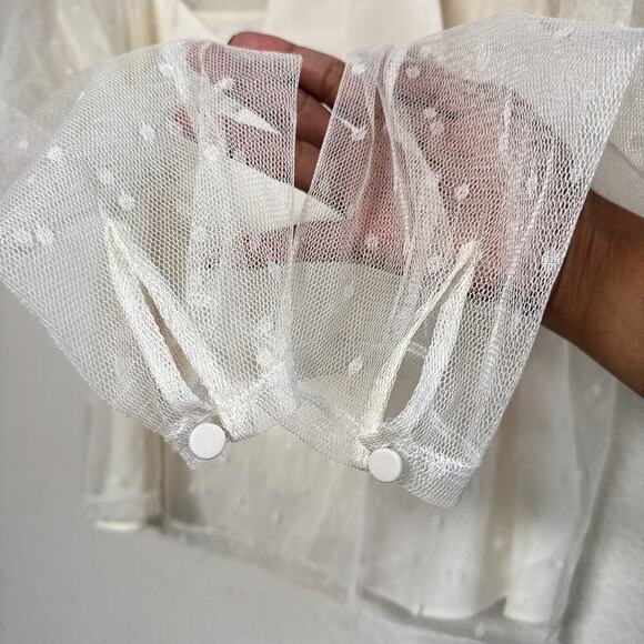 Express Ivory Sheer Swiss Dot Mesh Bow Tie Blouse Long Sleeve Top XL - Picture 8 of 9